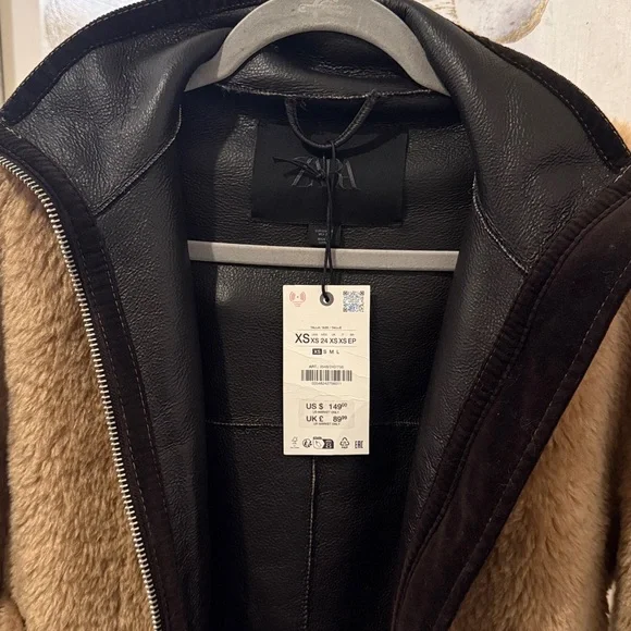NWT Zara | ZW COLLECTION FAUX SHEARLING DOUBLE-FACED Tan Teddy Jacket for Women - Picture 15 of 17